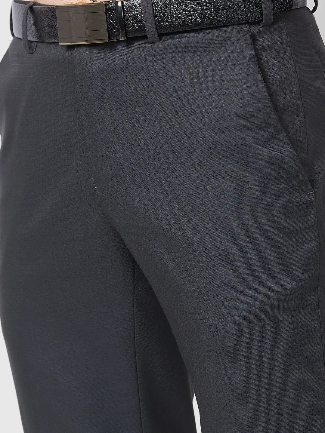 Raymond Men Brown Checks Slim Fit Polyester Blend Trouser