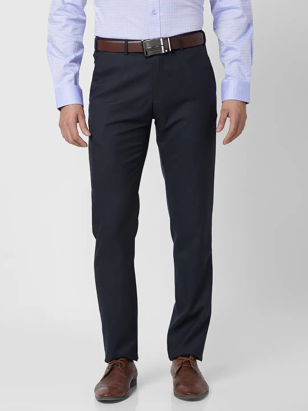 Raymond Men Grey Structure Slim Fit Polyester Blend Trouser