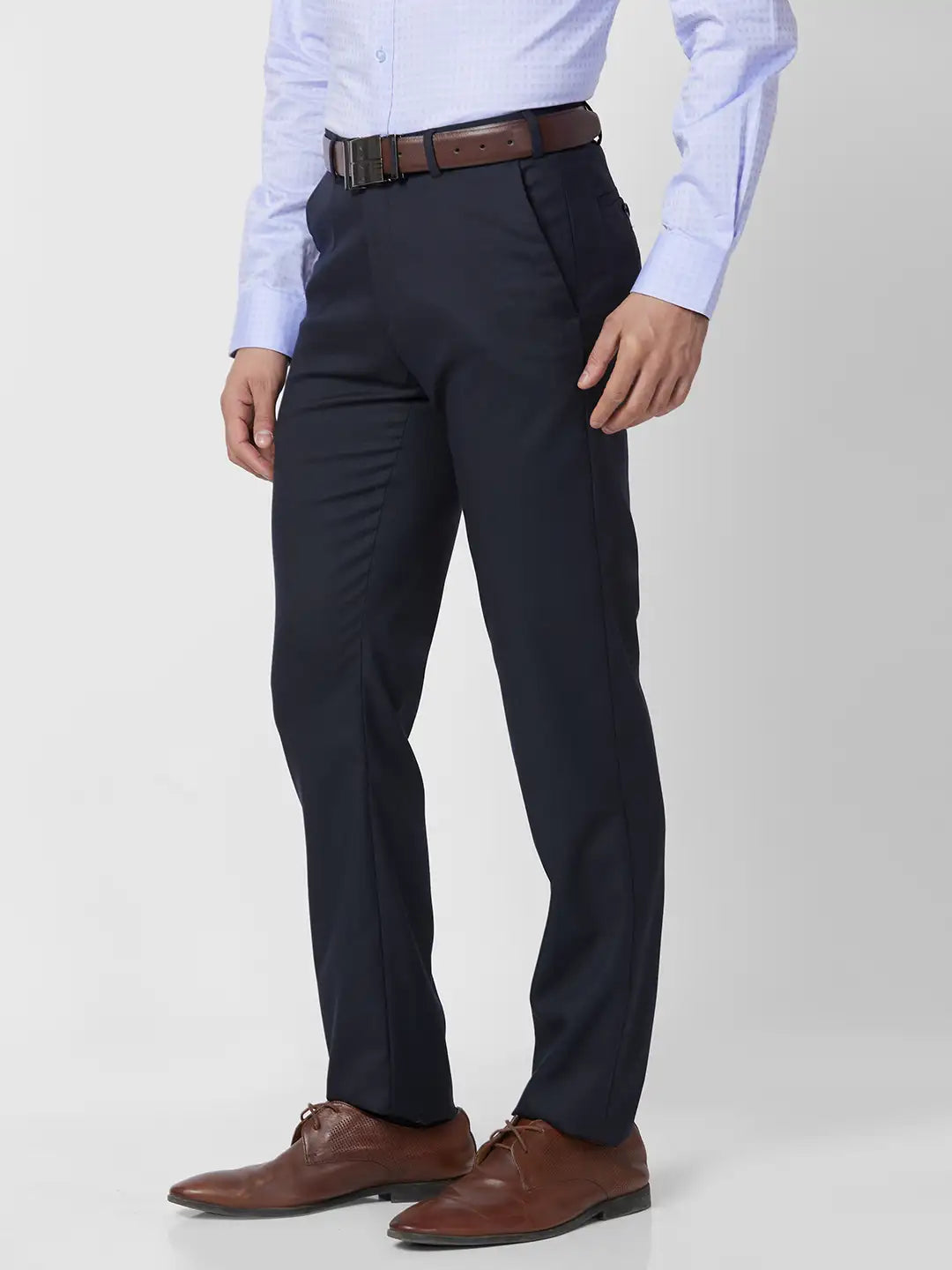 Raymond Men Grey Structure Slim Fit Polyester Blend Trouser