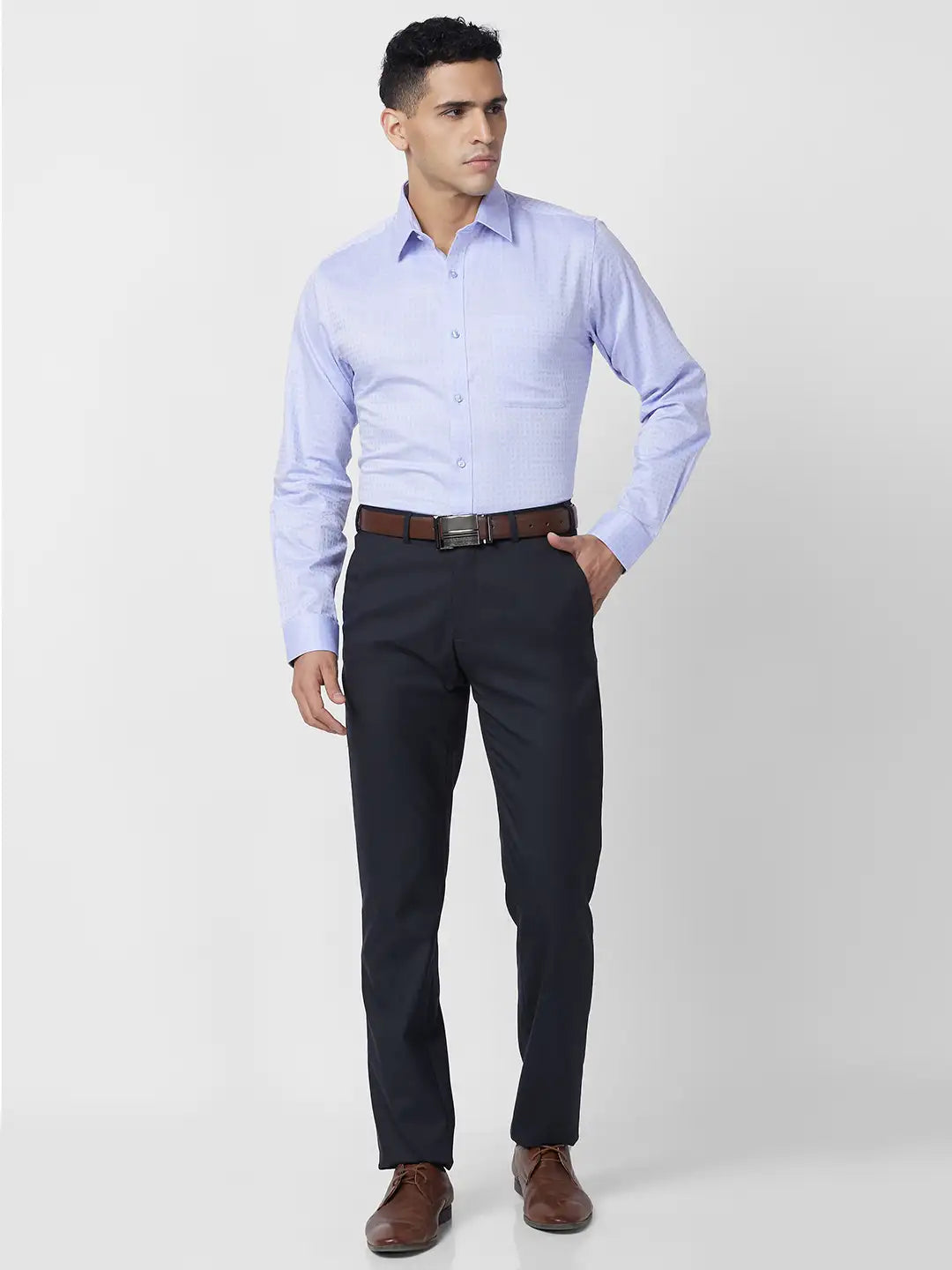 Raymond Men Grey Structure Slim Fit Polyester Blend Trouser