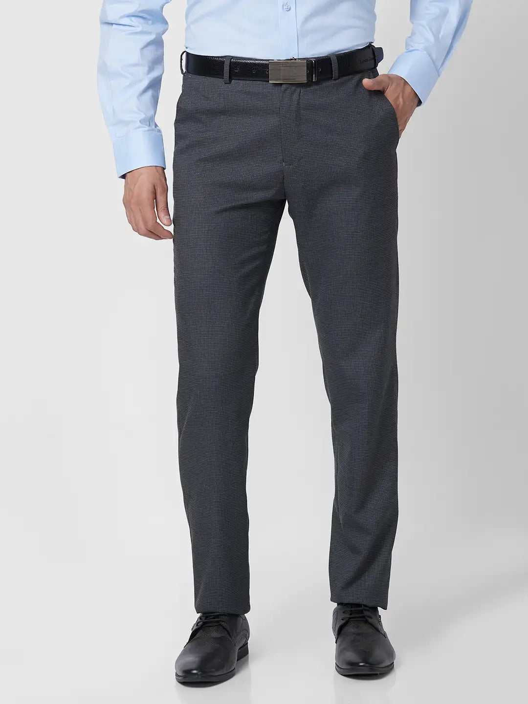 Raymond Men Grey Checks Slim Fit Polyester Blend Trouser