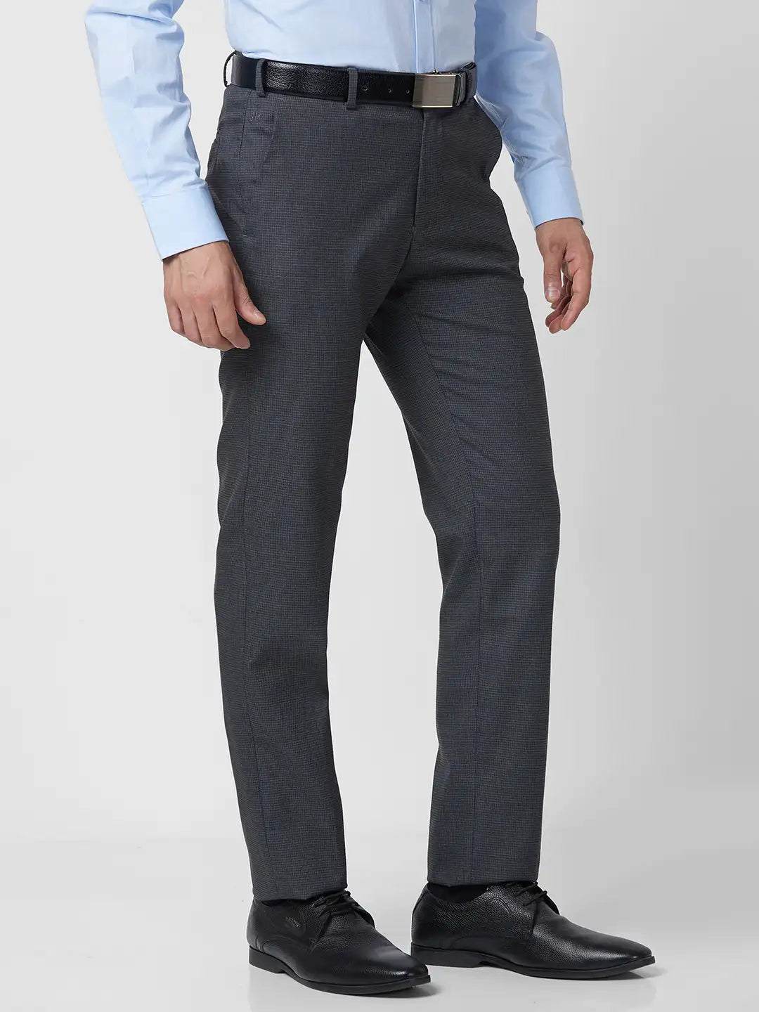 Raymond Men Grey Checks Slim Fit Polyester Blend Trouser