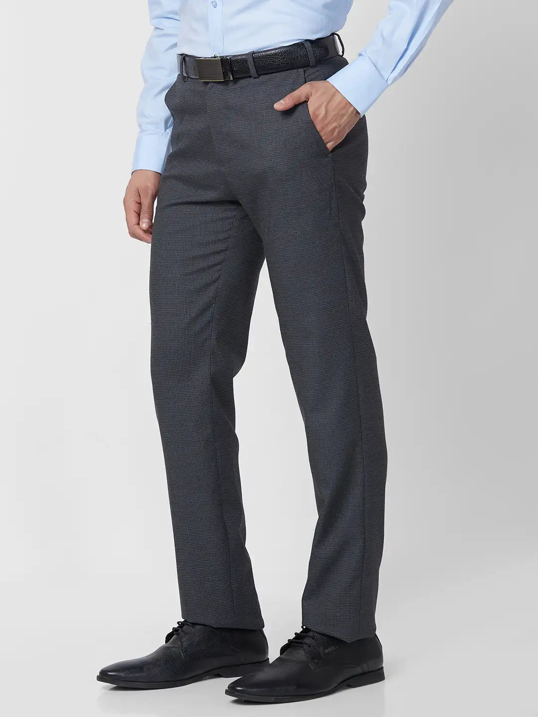 Raymond Men Grey Checks Slim Fit Polyester Blend Trouser