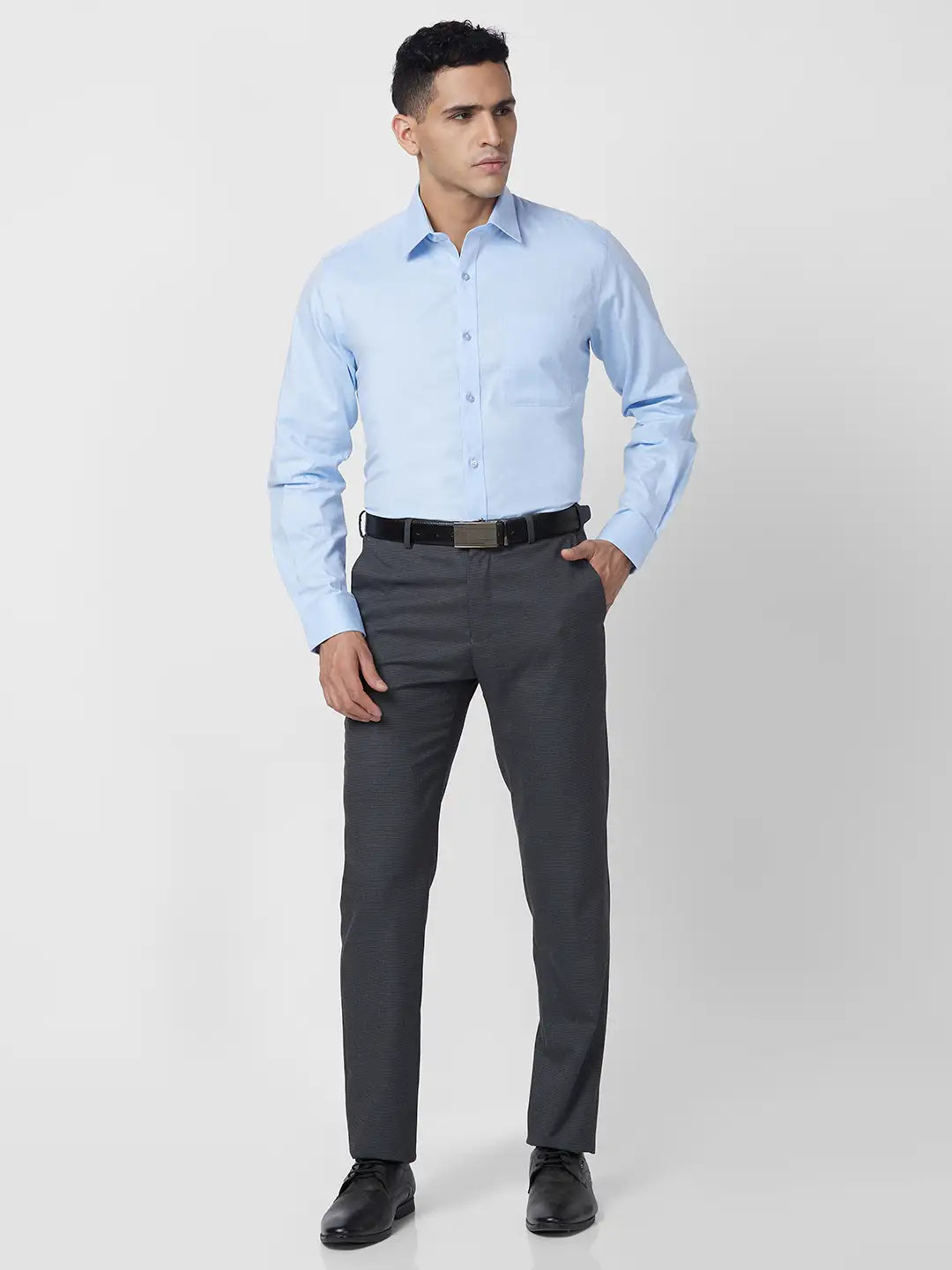 Raymond Men Grey Checks Slim Fit Polyester Blend Trouser