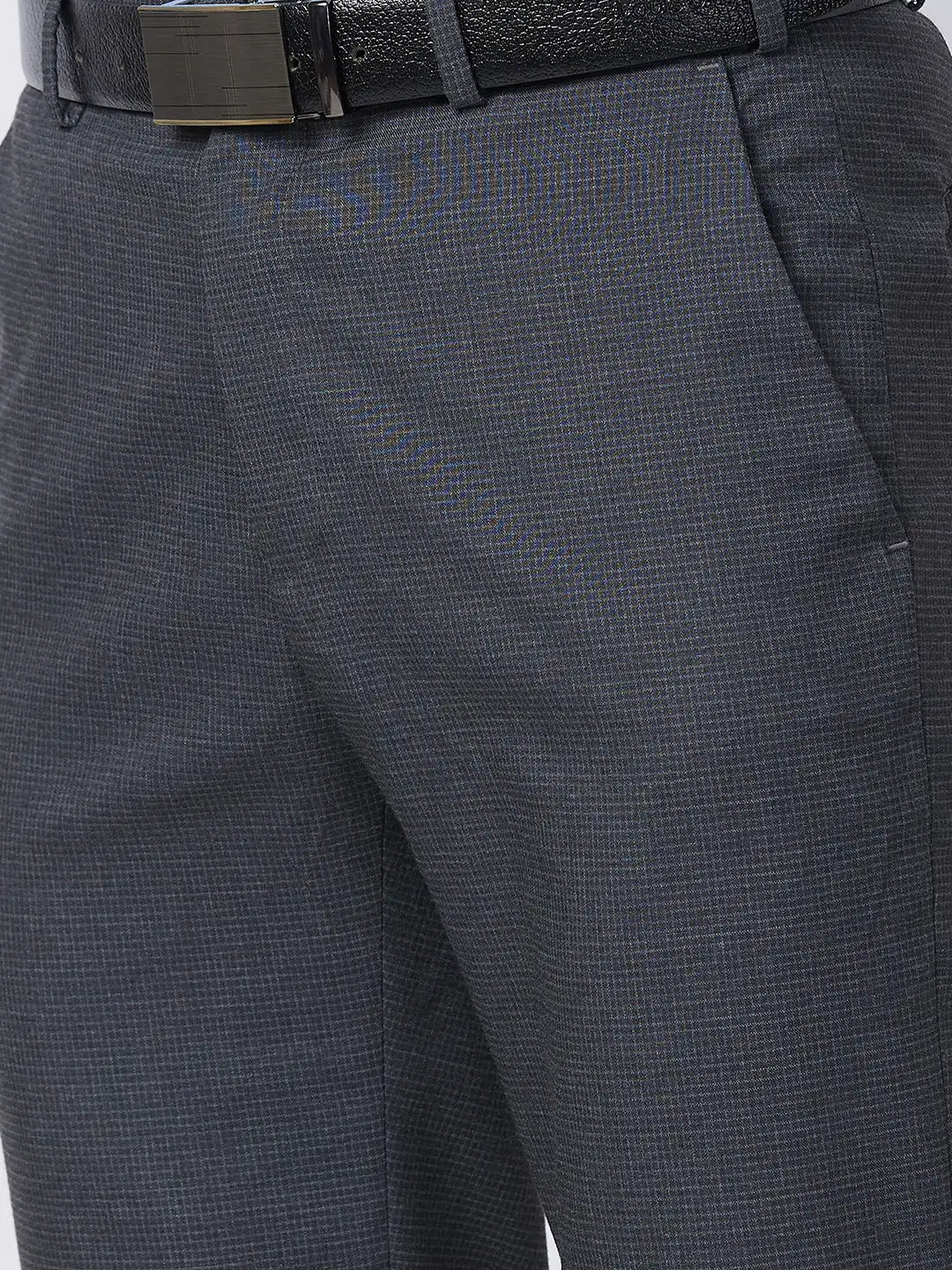Raymond Men Grey Checks Slim Fit Polyester Blend Trouser