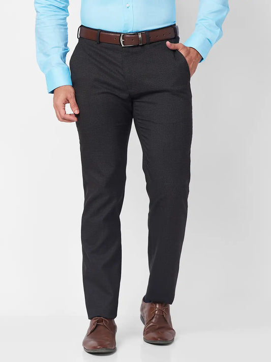 Raymond Men Black Checks Slim Fit Polyester Blend Trouser