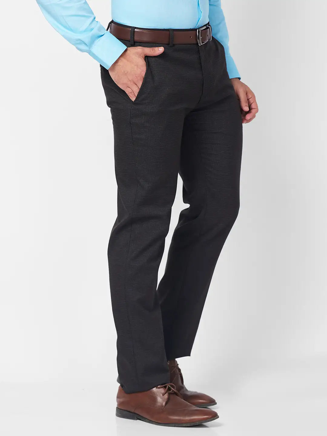 Raymond Men Black Checks Slim Fit Polyester Blend Trouser