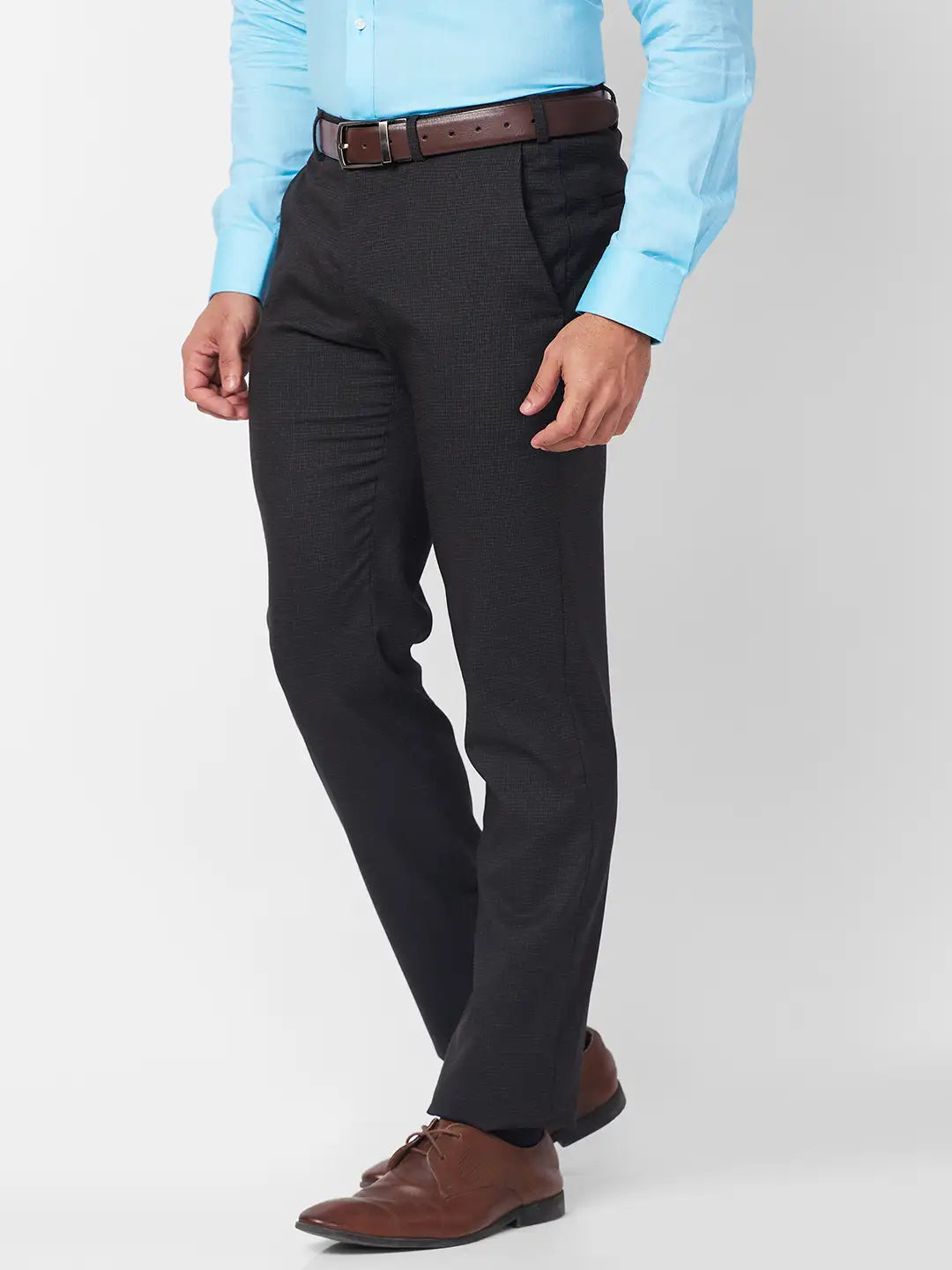 Raymond Men Black Checks Slim Fit Polyester Blend Trouser