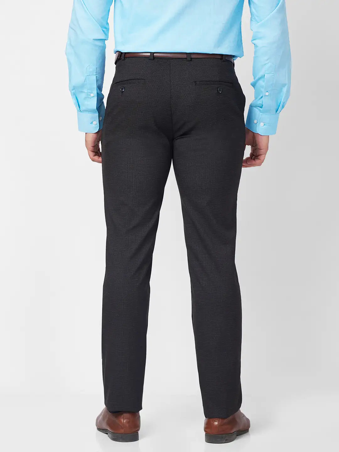 Raymond Men Black Checks Slim Fit Polyester Blend Trouser