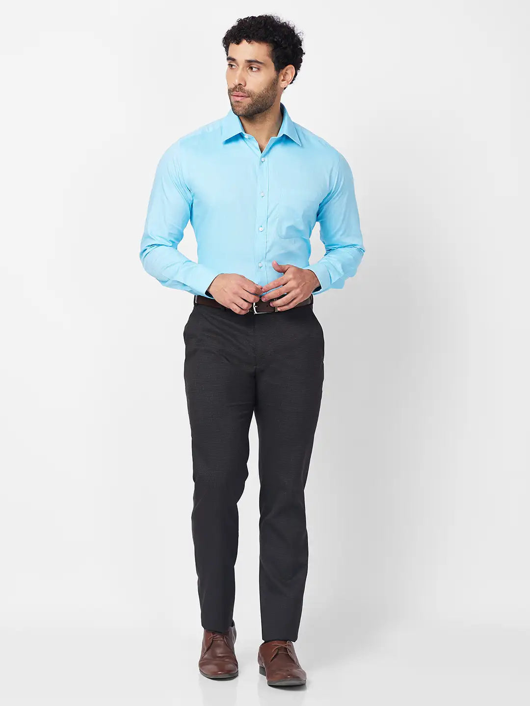 Raymond Men Black Checks Slim Fit Polyester Blend Trouser