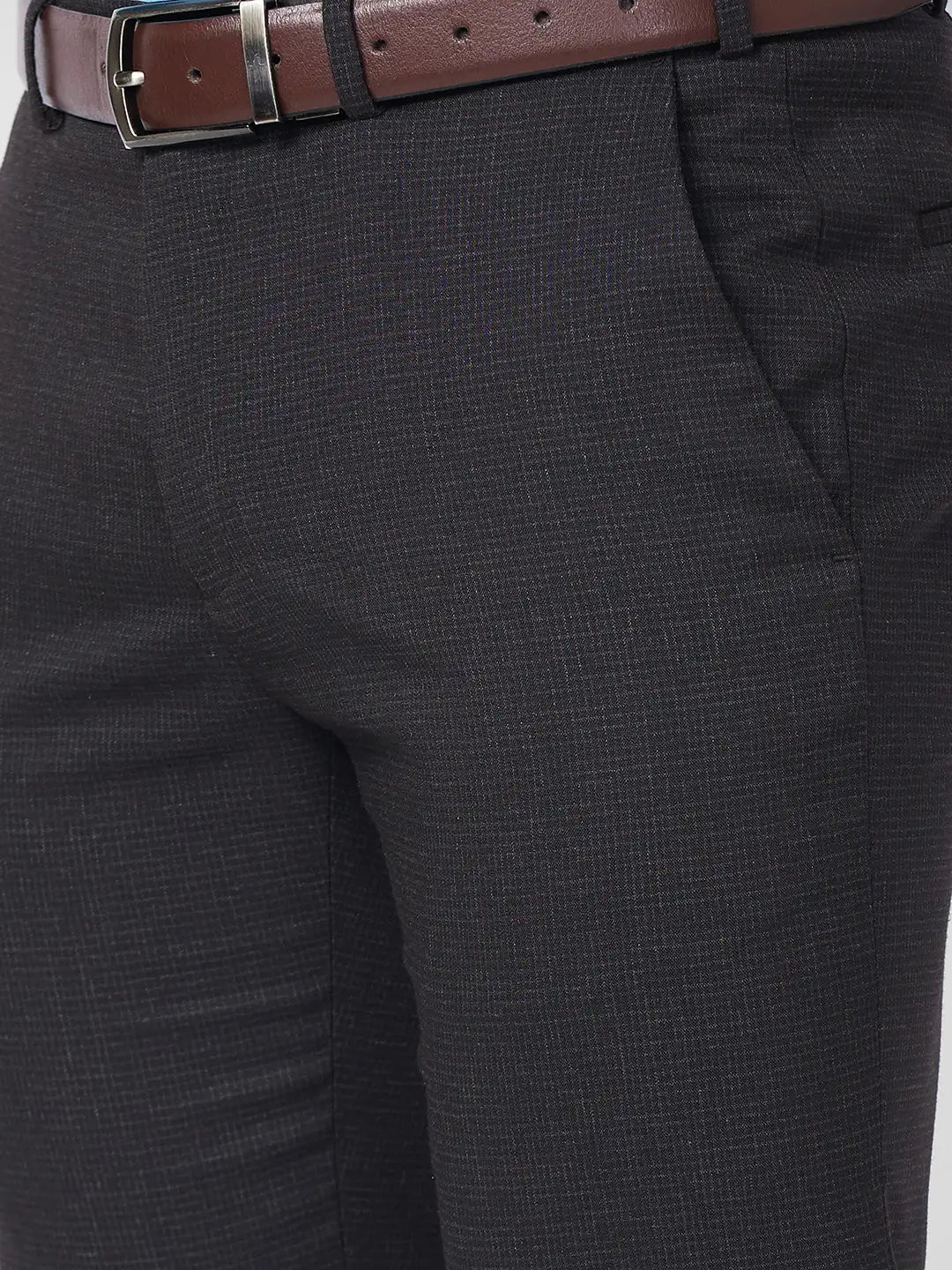 Raymond Men Black Checks Slim Fit Polyester Blend Trouser