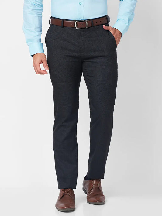 Raymond Men Brown Checks Slim Fit Polyester Blend Trouser