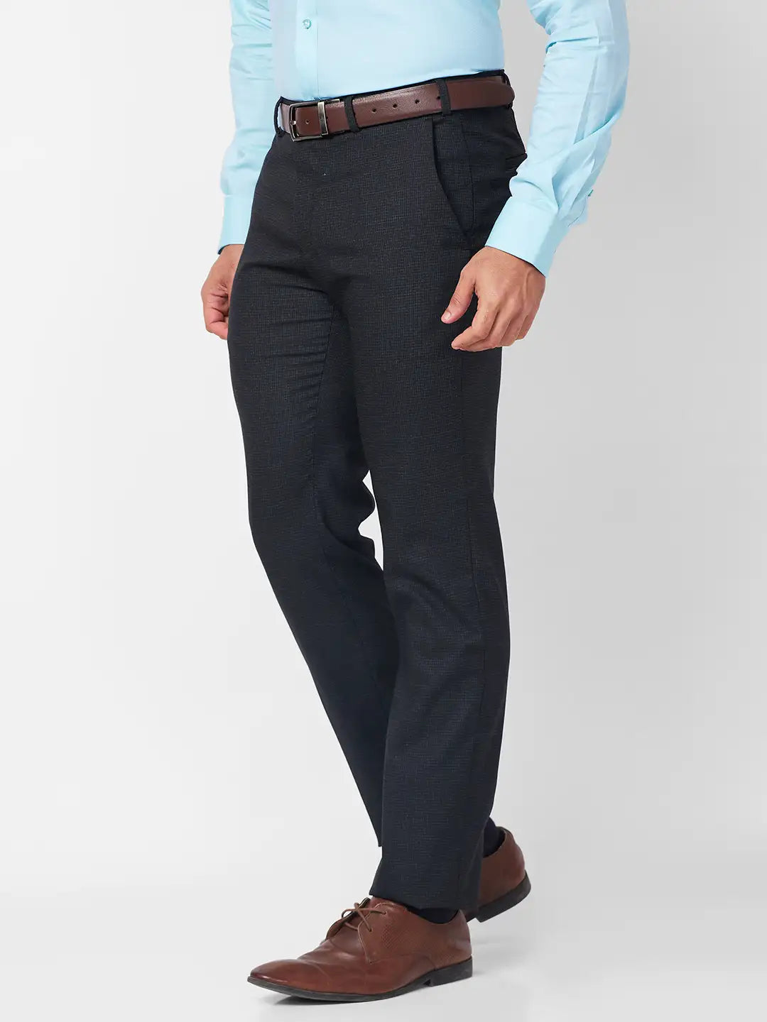 Raymond Men Black Checks Slim Fit Polyester Blend Trouser MyRaymond