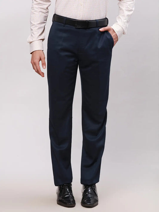 Men Blue Contemporary Fit Checks Terelyne Blend Trouser
