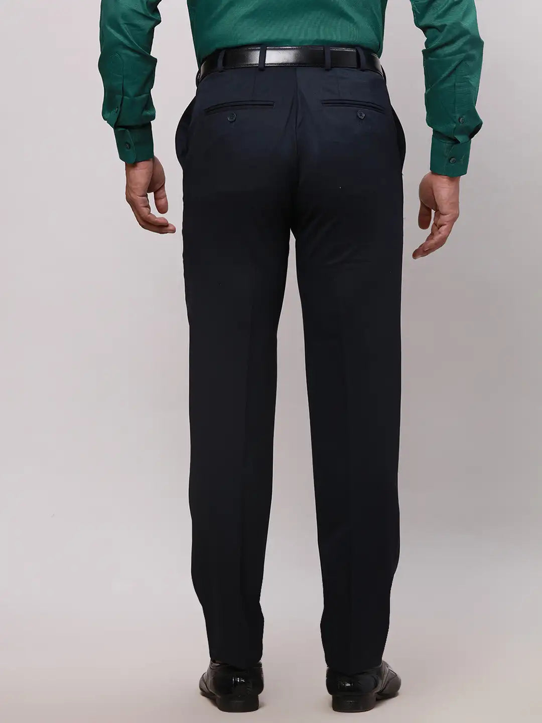 Men Blue Contemporary Fit Solid Polyester Blend Trouser