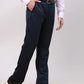 Men Blue Contemporary Fit Solid Polyester Blend Trouser