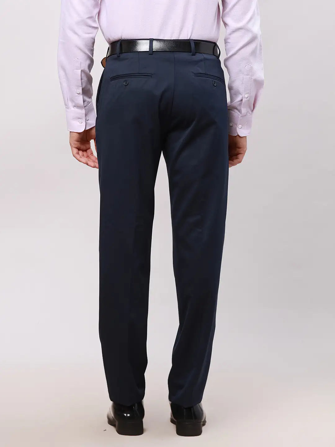 Men Blue Contemporary Fit Solid Polyester Blend Trouser