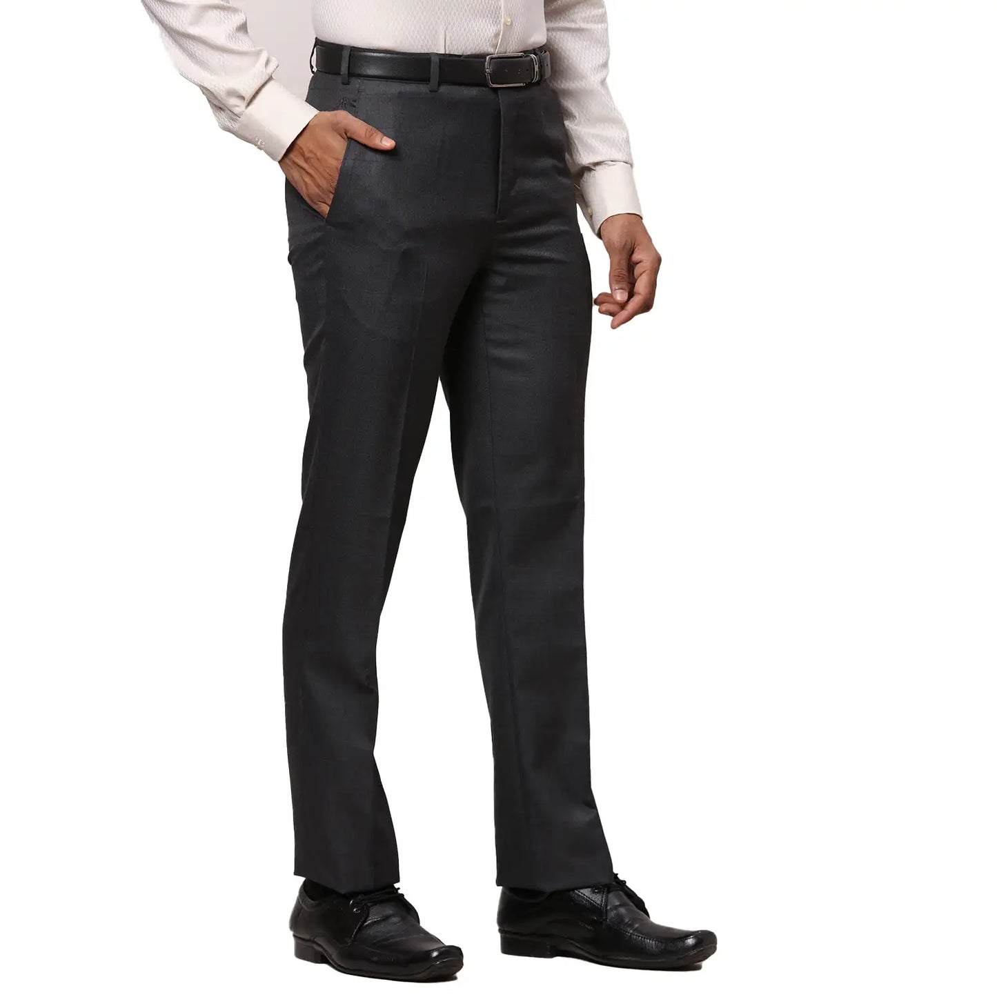 Men Black Contemporary Fit Checks Polyester Blend Trouser