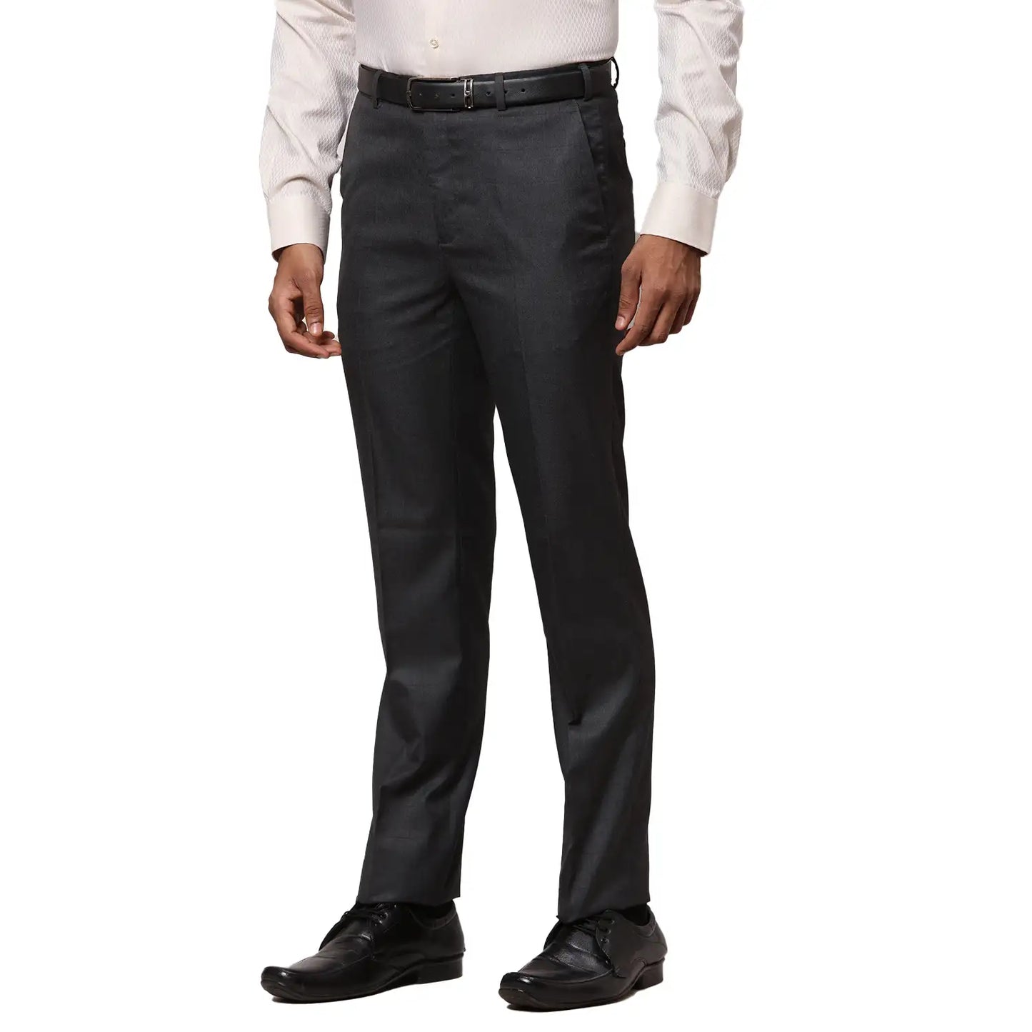 Men Black Contemporary Fit Checks Polyester Blend Trouser