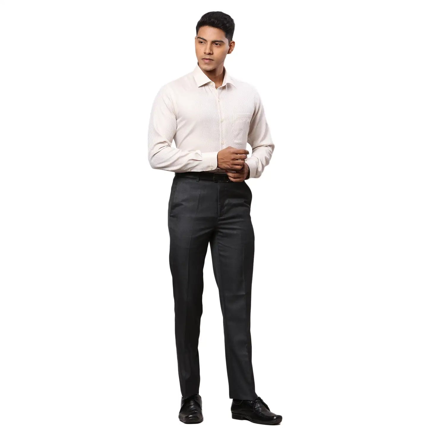 Men Black Contemporary Fit Checks Polyester Blend Trouser