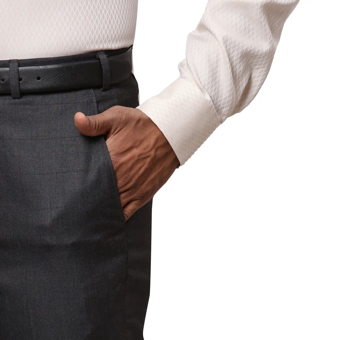 Men Black Contemporary Fit Checks Polyester Blend Trouser