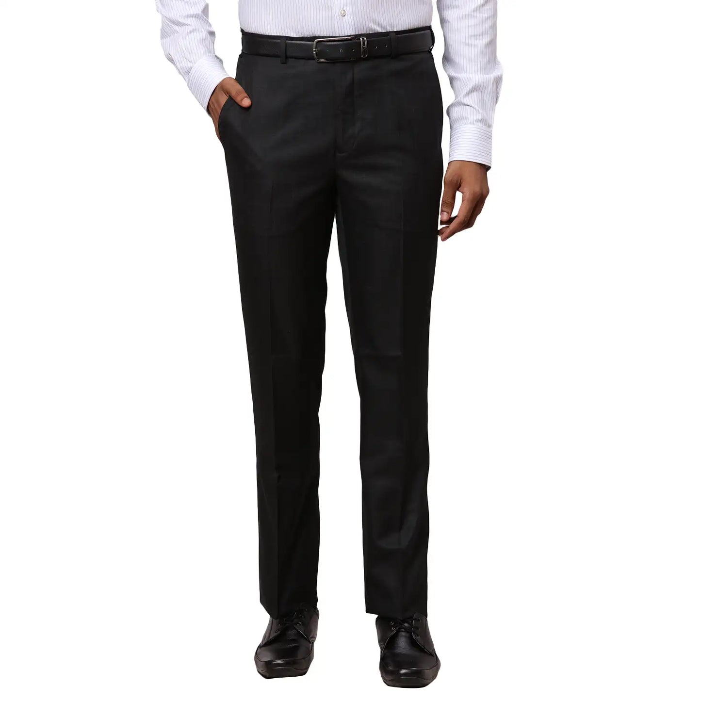 Men Blue Contemporary Fit Structure Polyester Blend Trouser