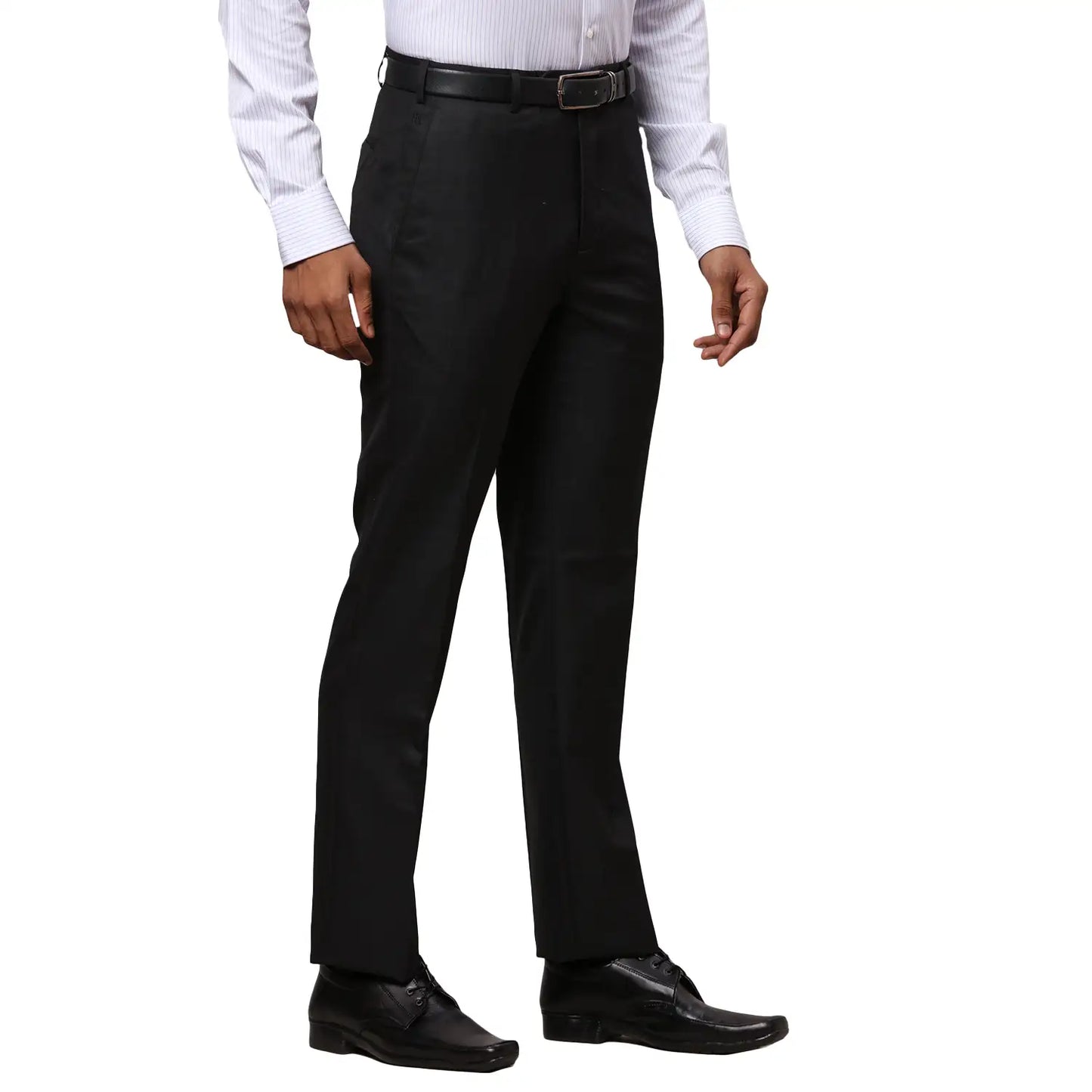 Men Blue Contemporary Fit Structure Polyester Blend Trouser