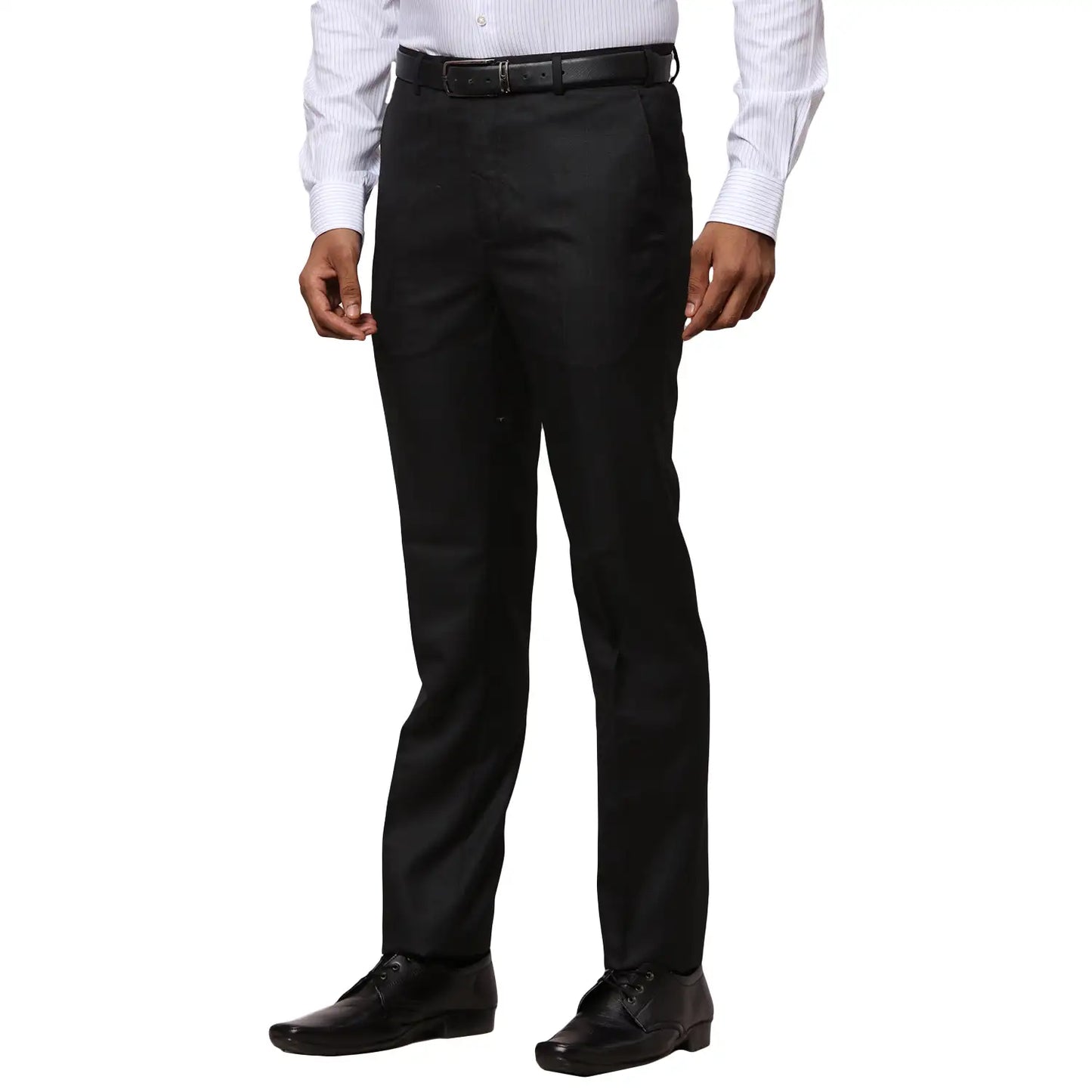 Men Blue Contemporary Fit Structure Polyester Blend Trouser