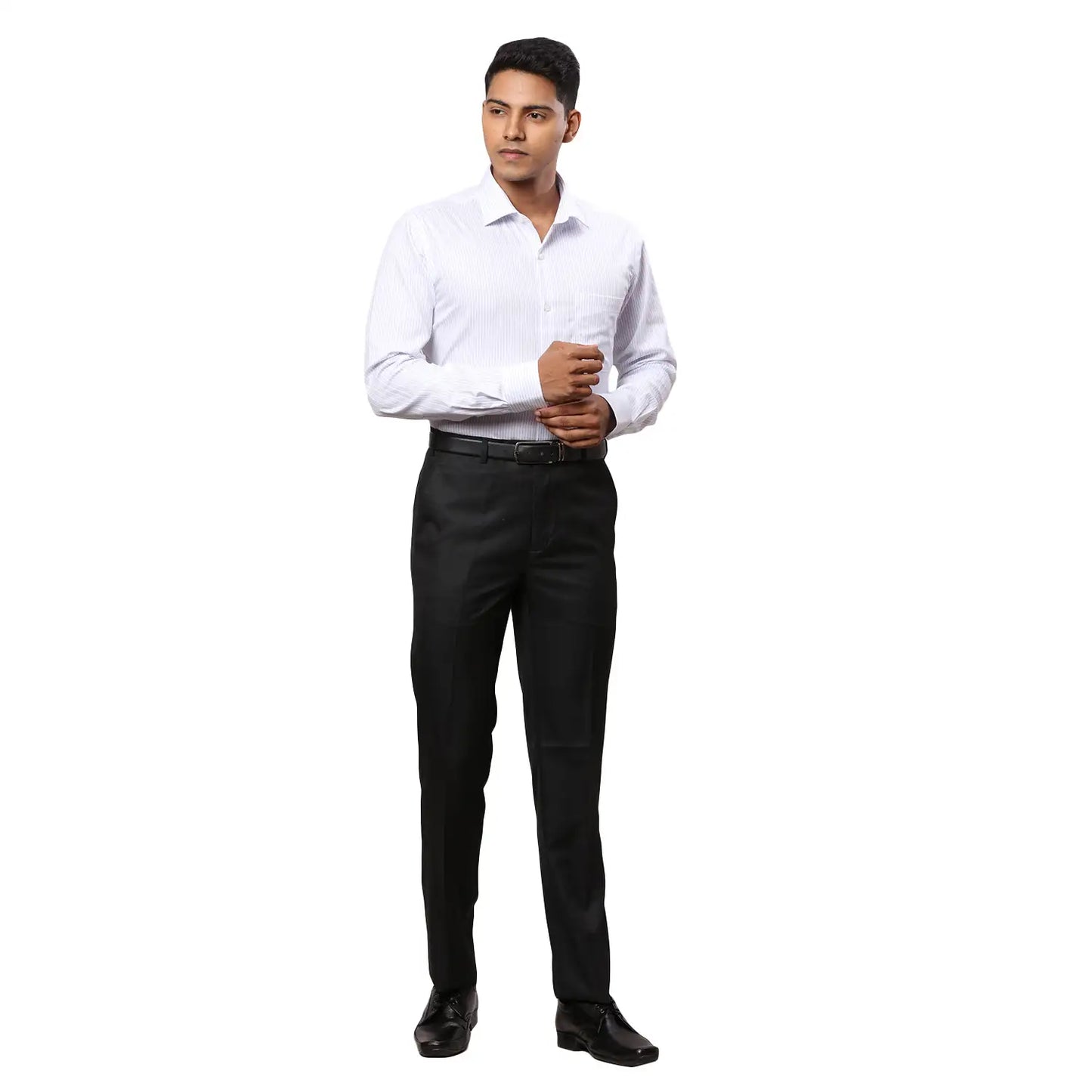 Men Blue Contemporary Fit Structure Polyester Blend Trouser