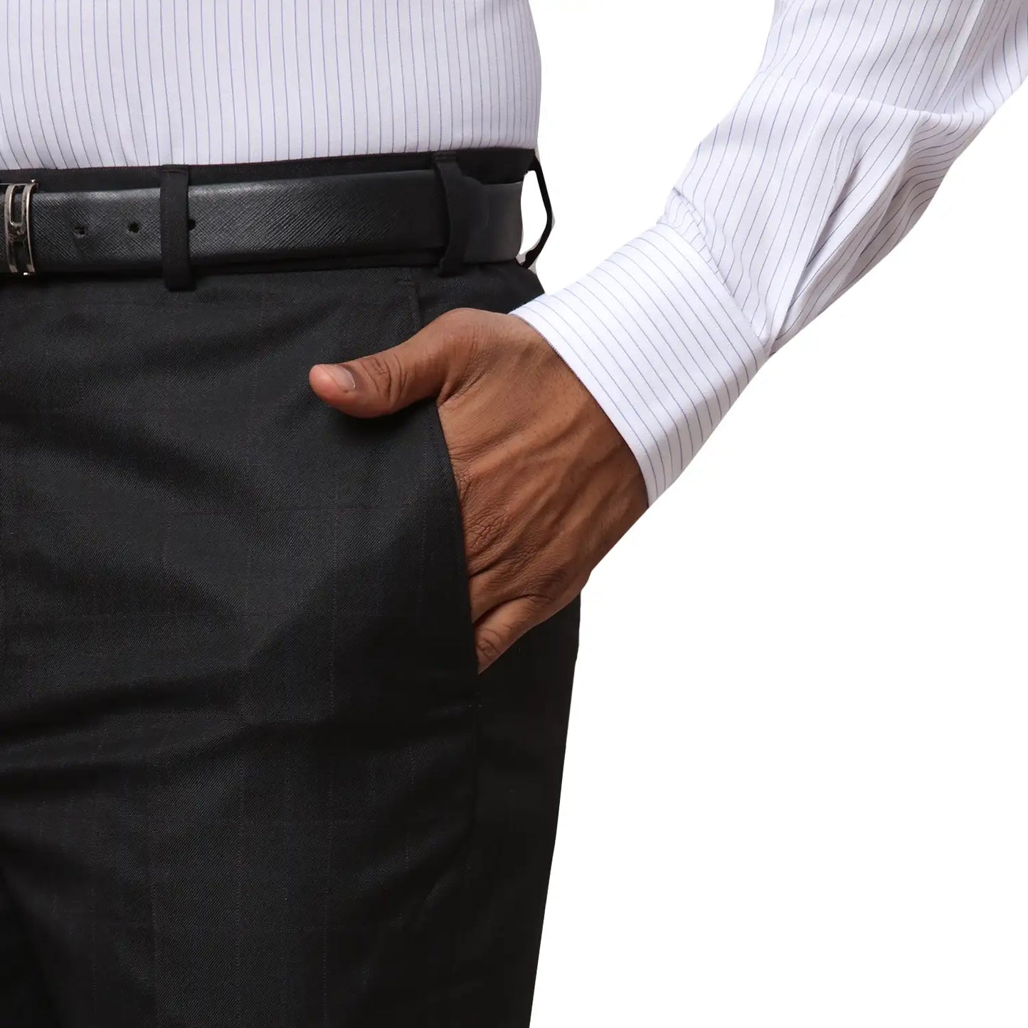 Men Blue Contemporary Fit Structure Polyester Blend Trouser