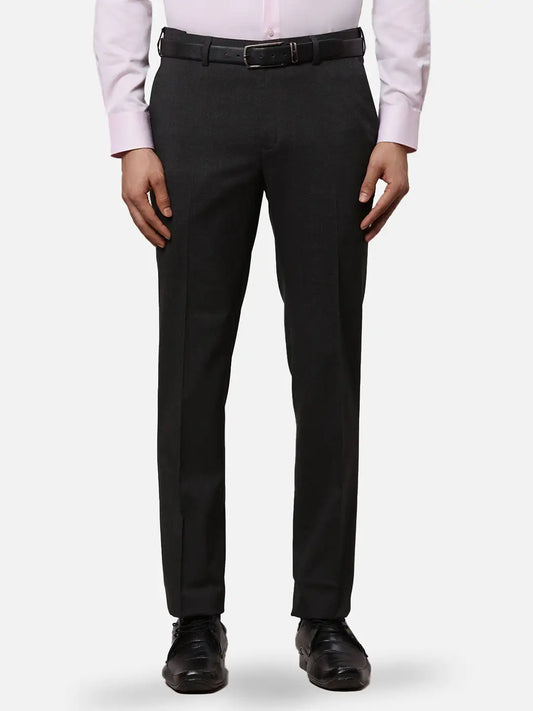 Raymond Men Blue Solid Contemporary Fit Polyester Blend Trouser