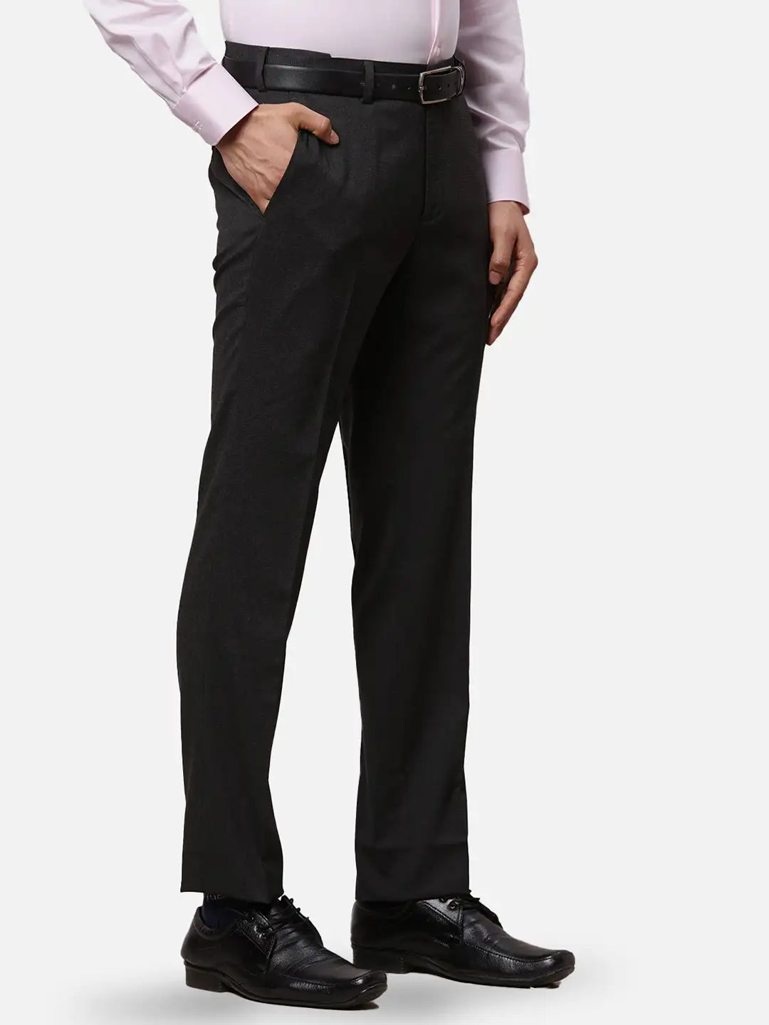 Raymond Men Blue Solid Contemporary Fit Polyester Blend Trouser