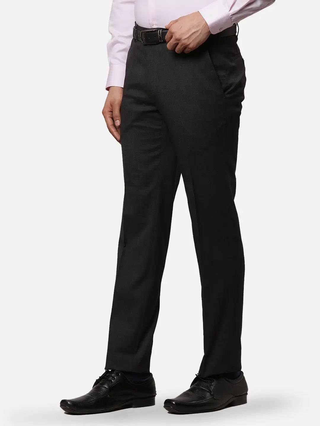 Raymond Men Blue Solid Contemporary Fit Polyester Blend Trouser