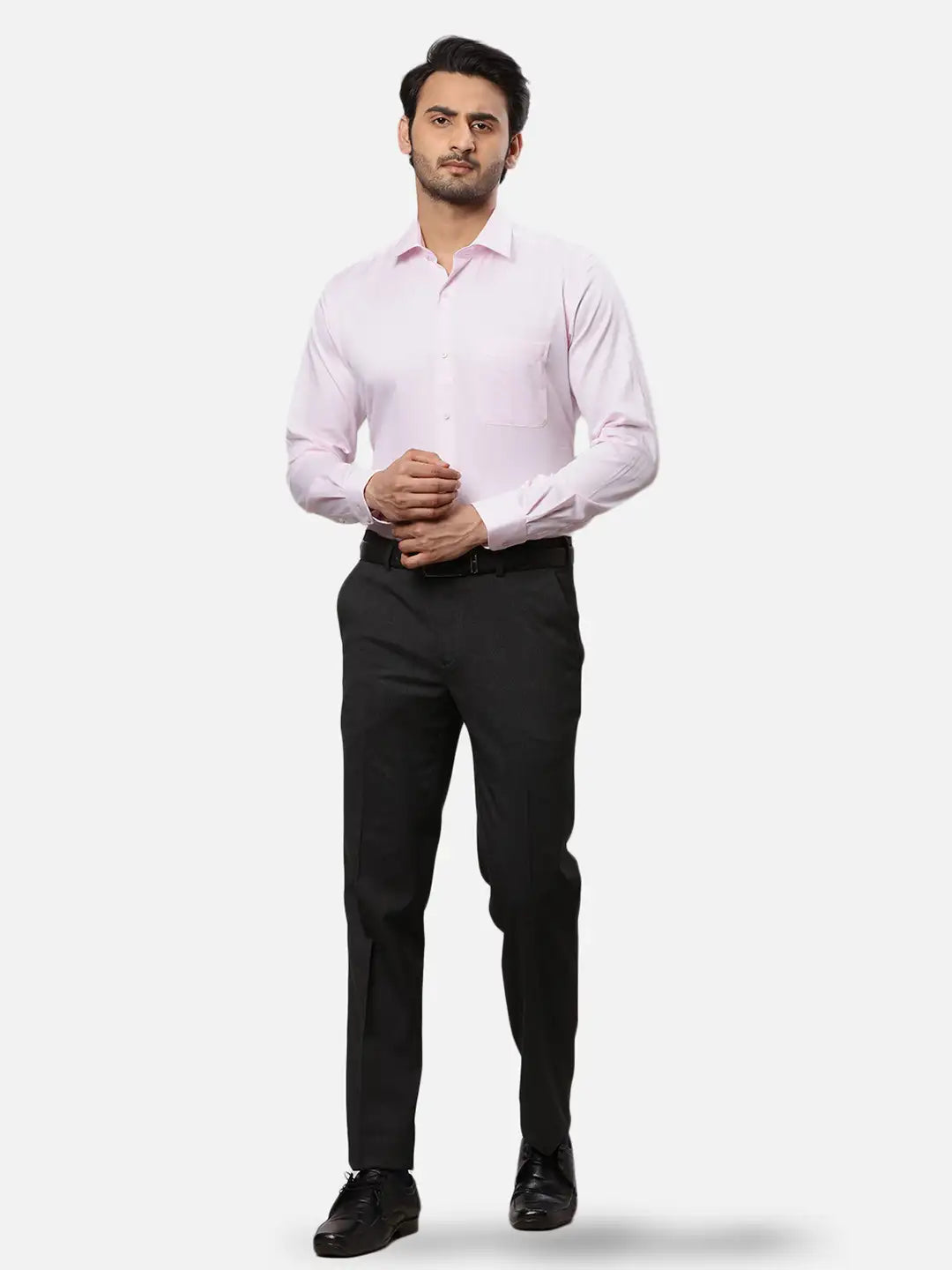 Raymond Men Blue Solid Contemporary Fit Polyester Blend Trouser