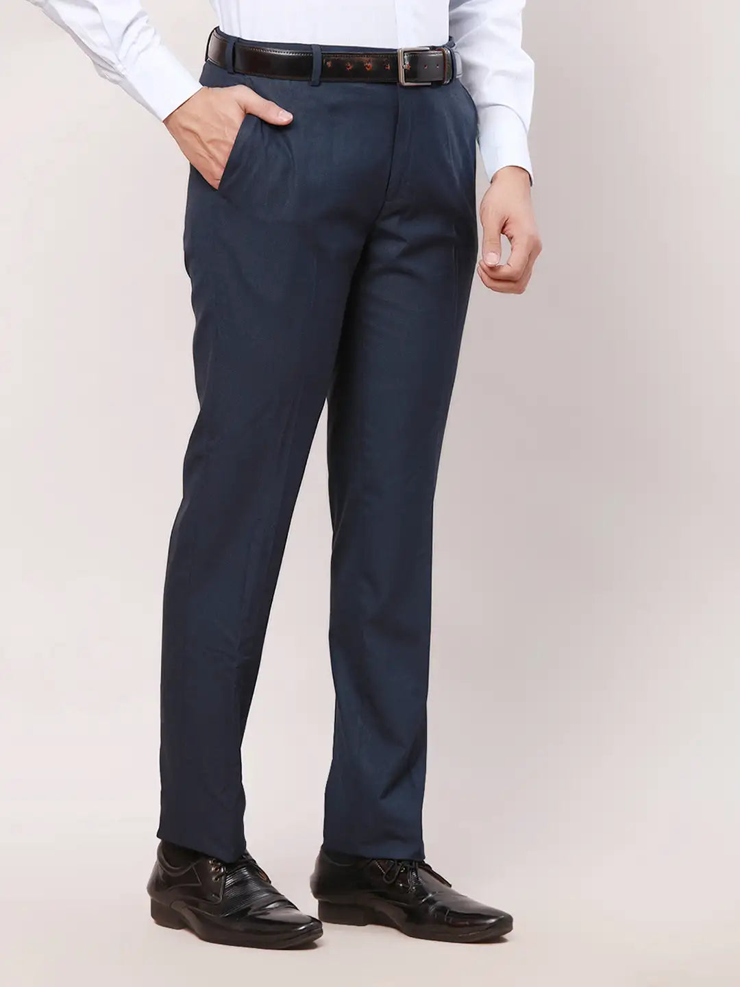 Raymond Men Grey Checks Slim Fit Polyester Blend Trouser