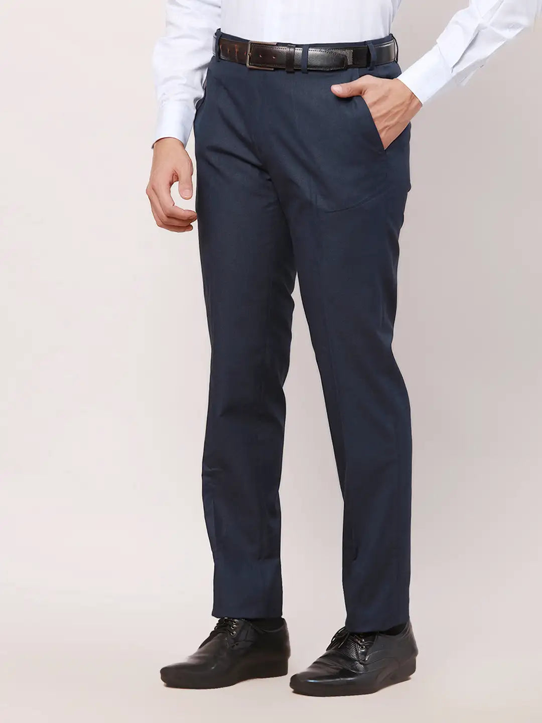 Raymond Men Grey Checks Slim Fit Polyester Blend Trouser