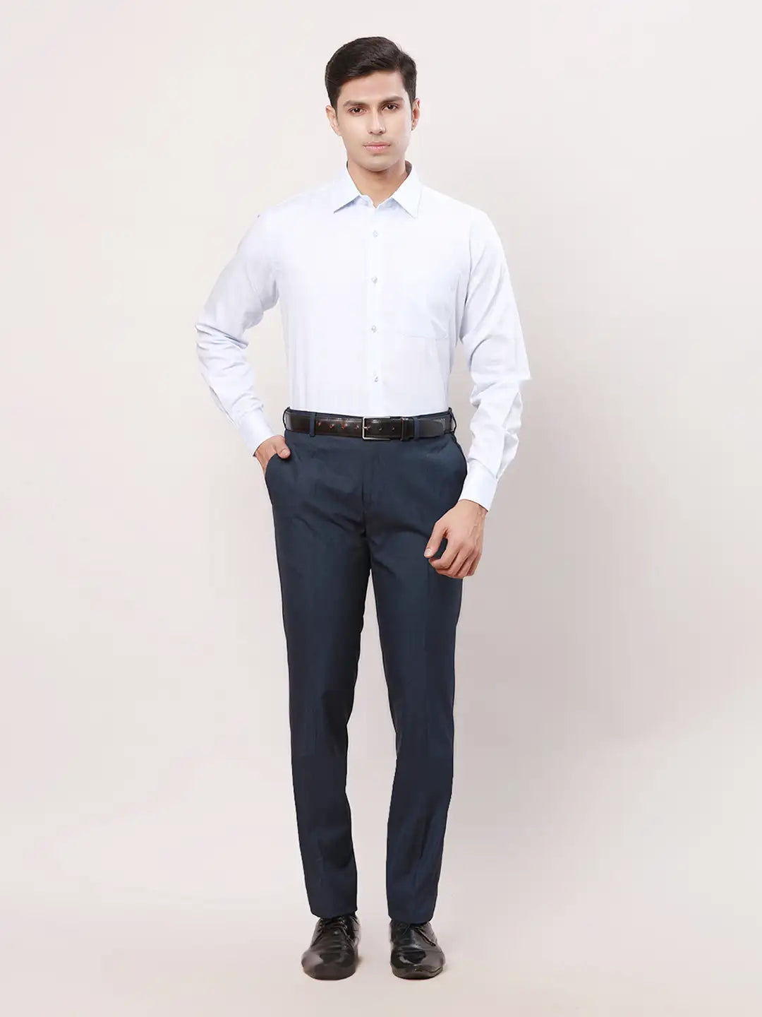 Raymond Men Grey Checks Slim Fit Polyester Blend Trouser