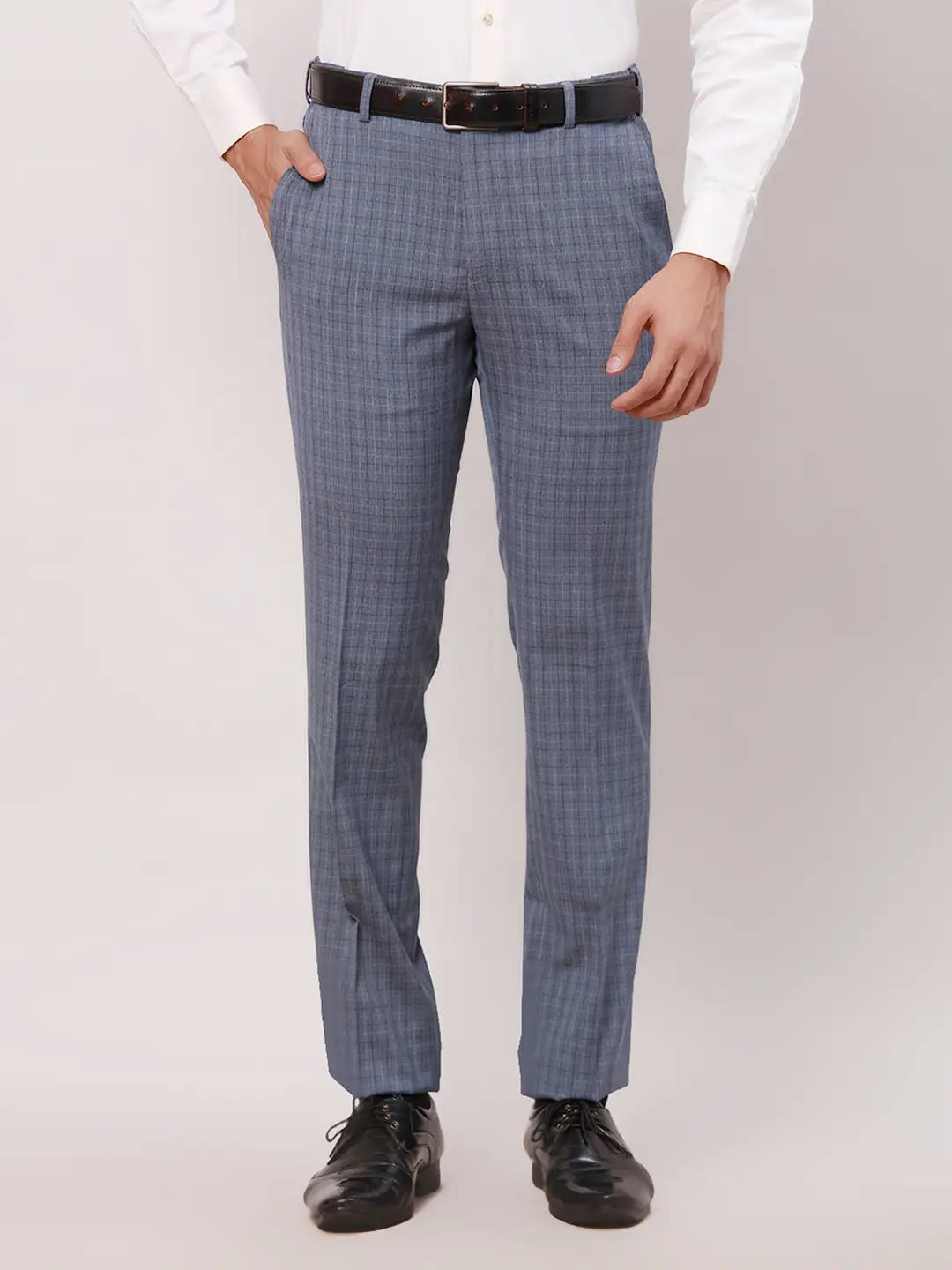 Raymond Men Grey Checks Slim Fit Polyester Blend Trouser