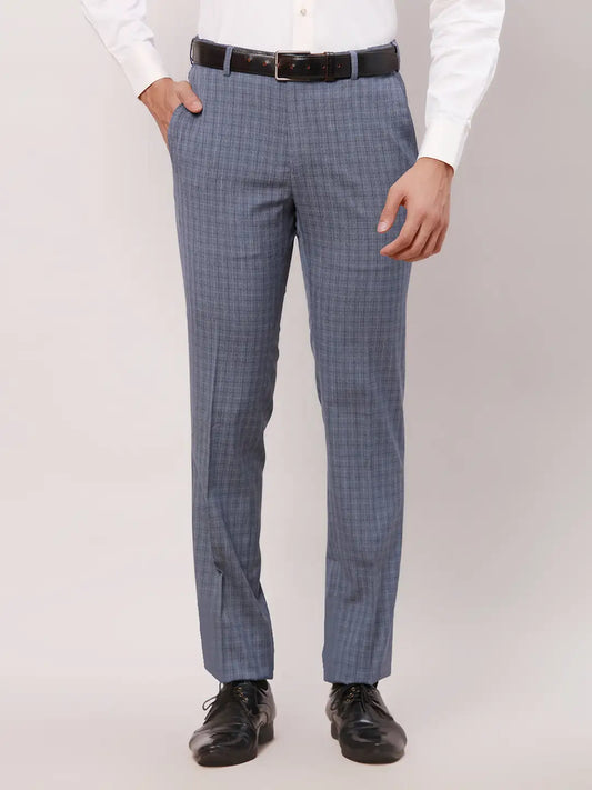 Raymond Men Grey Checks Slim Fit Polyester Blend Trouser