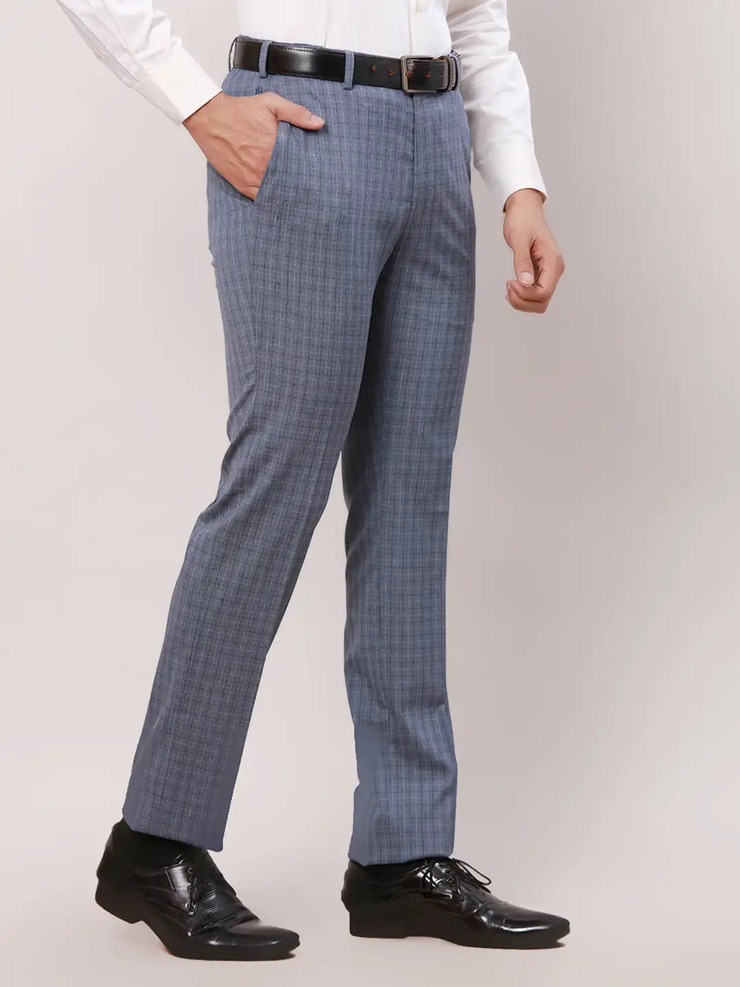 Raymond Men Grey Checks Slim Fit Polyester Blend Trouser