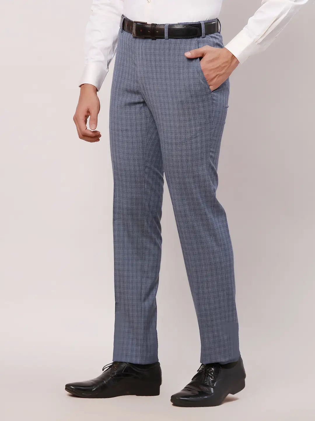 Raymond Men Grey Checks Slim Fit Polyester Blend Trouser
