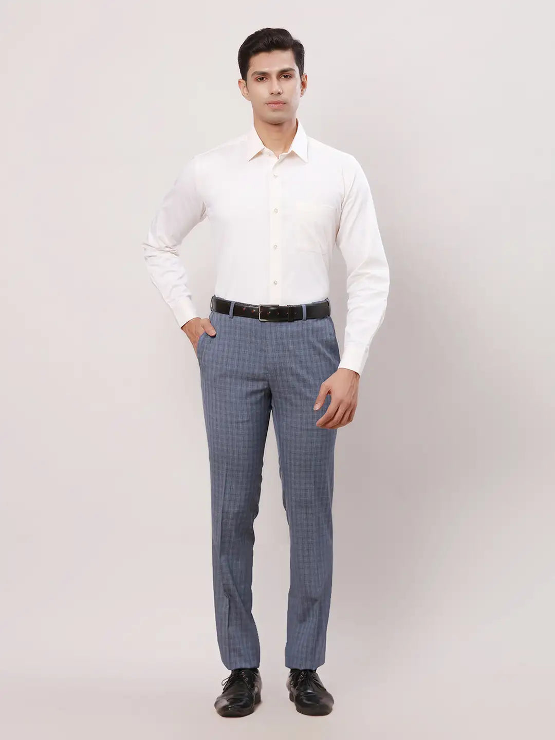 Raymond Men Grey Checks Slim Fit Polyester Blend Trouser