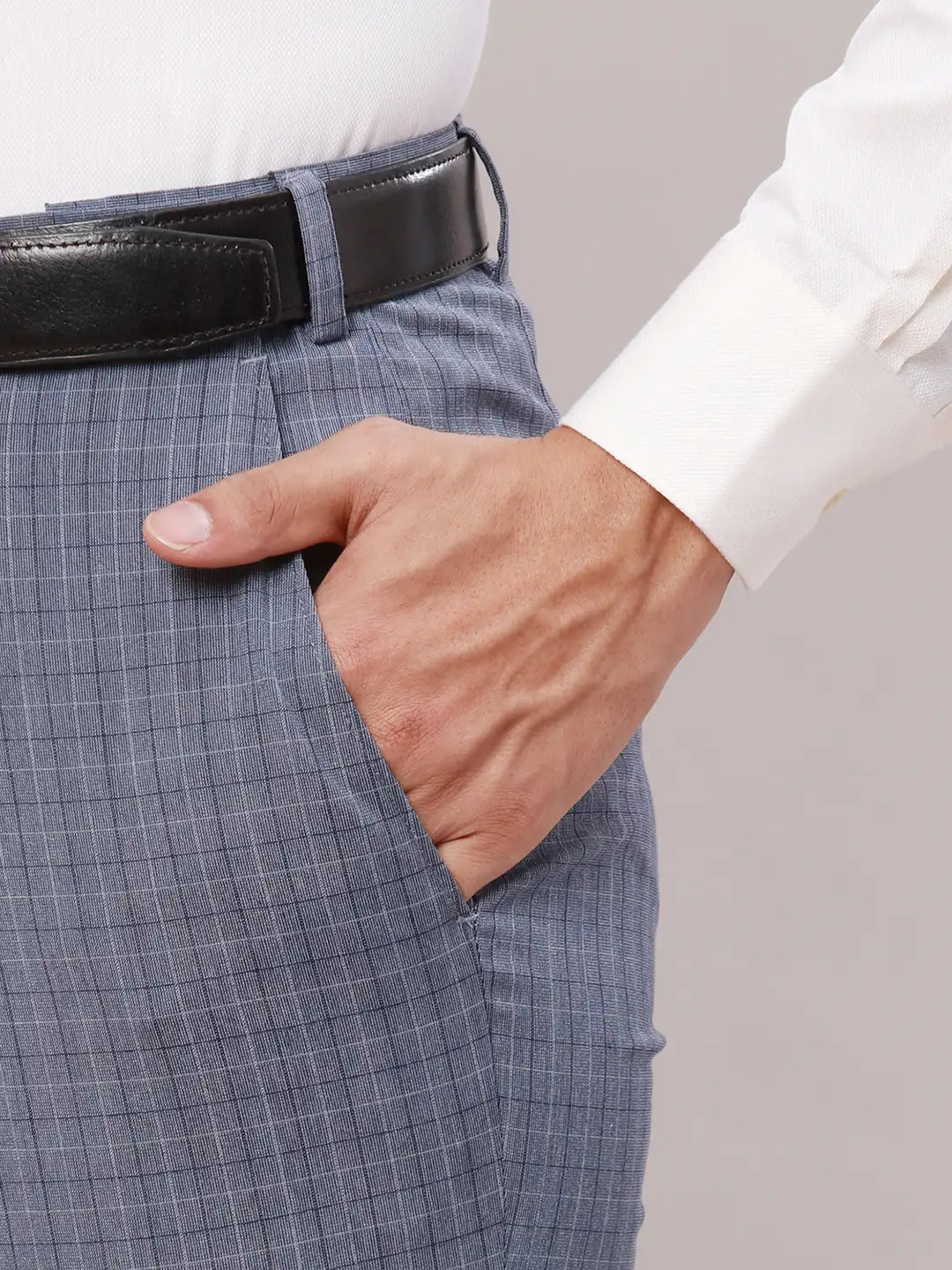 Raymond Men Grey Checks Slim Fit Polyester Blend Trouser