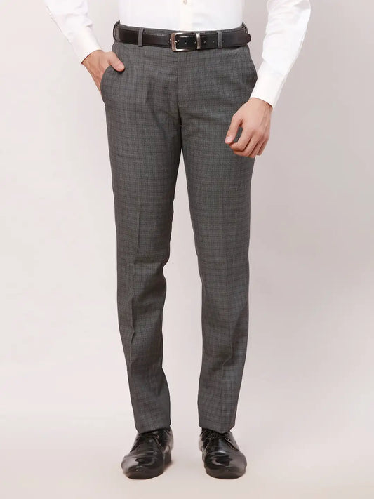 Raymond Men Blue Checks Slim Fit Polyester Blend Trouser