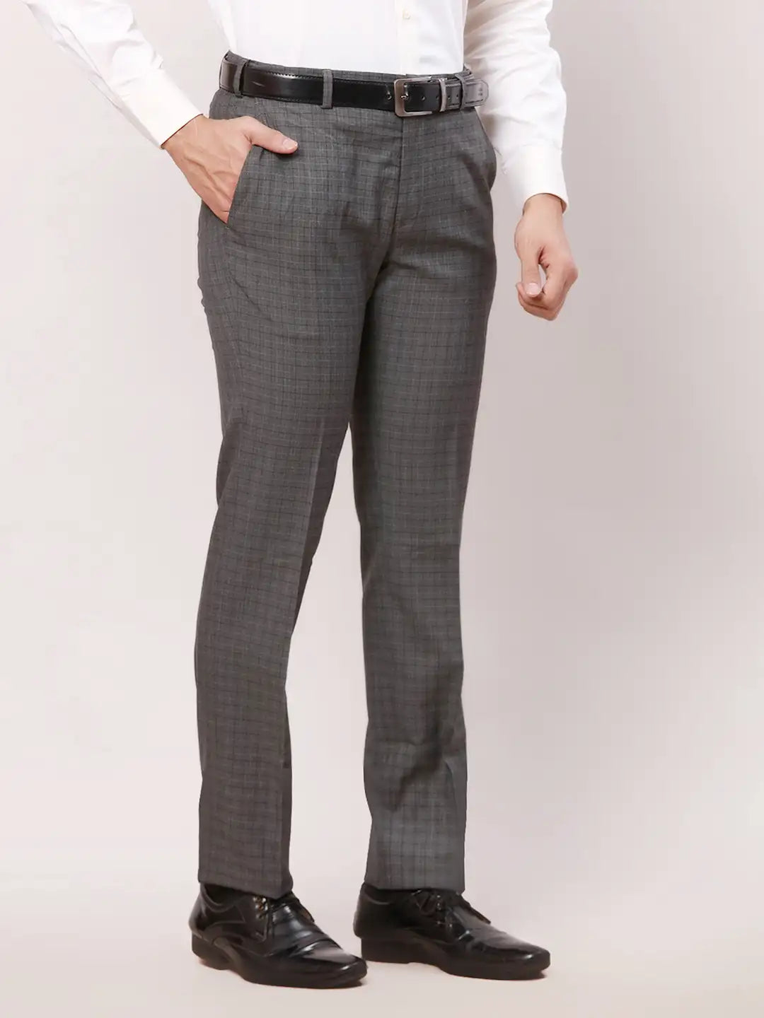 Raymond Men Blue Checks Slim Fit Polyester Blend Trouser