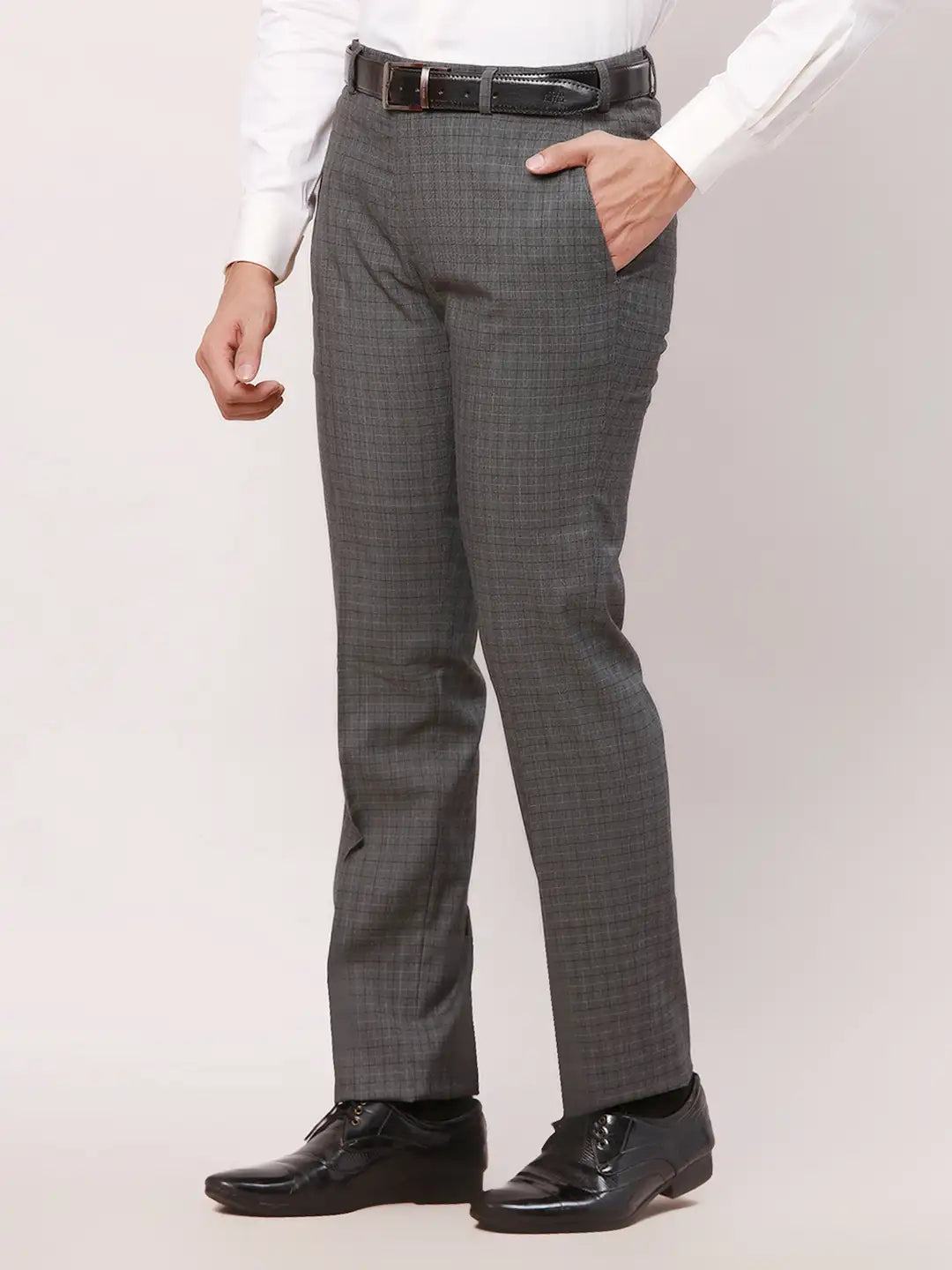 Raymond Men Blue Checks Slim Fit Polyester Blend Trouser