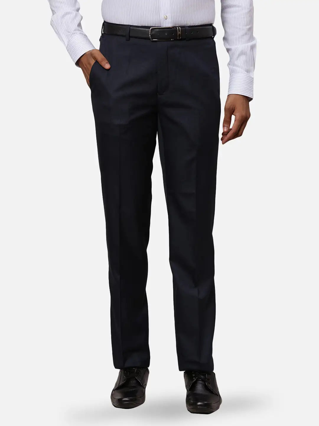 Raymond Men Green Solid Contemporary Fit Polyester Blend Trouser