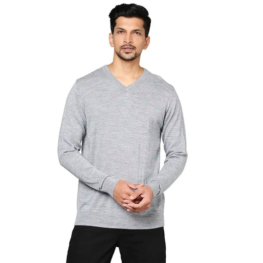 Men Regular Fit Grey Sweater