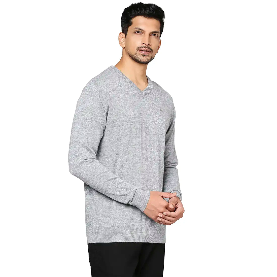 Men Regular Fit Grey Sweater
