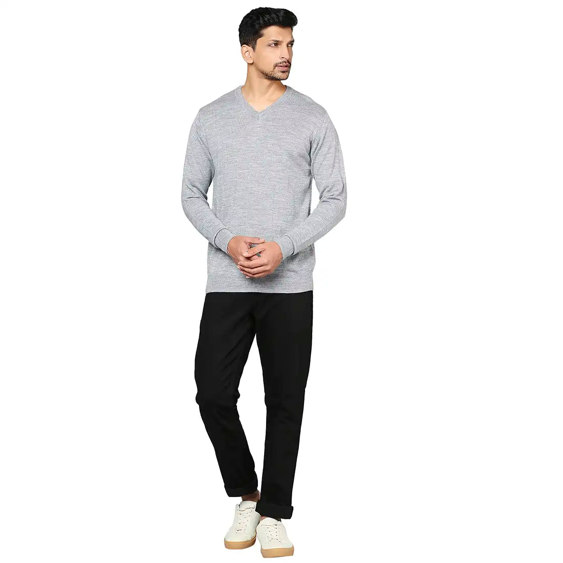 Men Regular Fit Grey Sweater